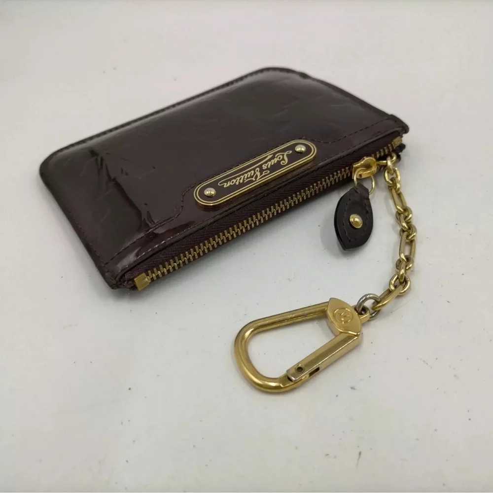 Louis Vuitton Key Chain Card Wallet Zipper Amarante Patent Leather Preowned - Picture 10 of 11